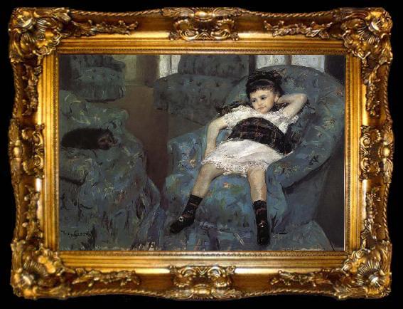 framed  Mary Cassatt The little girl in the blue Sofa, ta009-2
